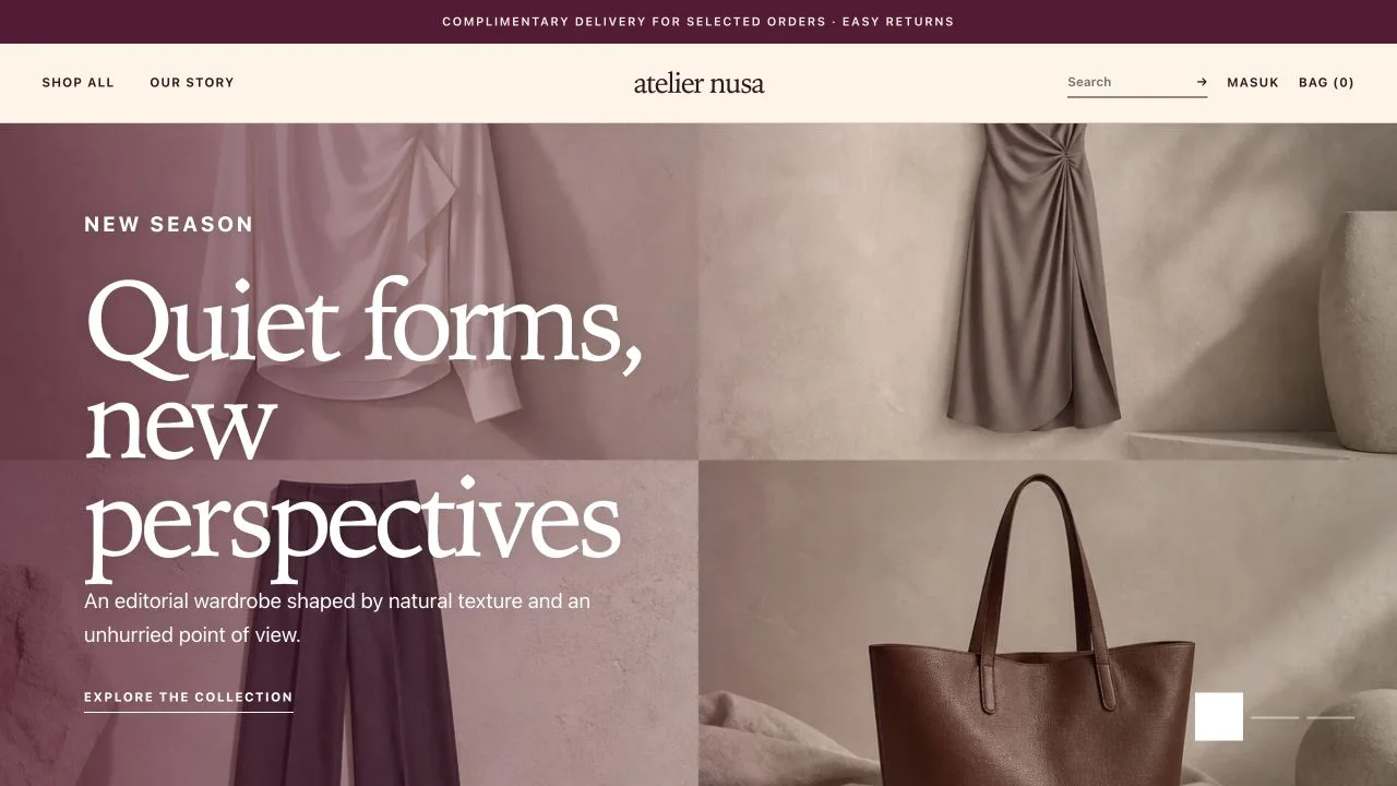 Tema storefront Editorial Atelier — Lomerce
