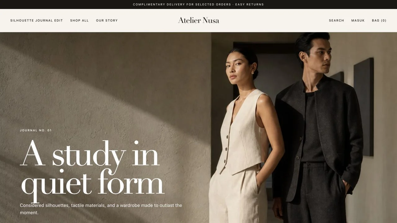 Storefront premium Atelier Nusa dibangun di Lomerce